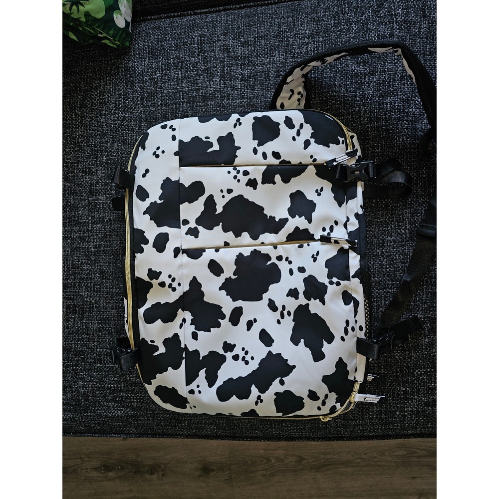 Unbranded Cow Print Travel Backpack Unisex Large Black White‎ 16 in laptop